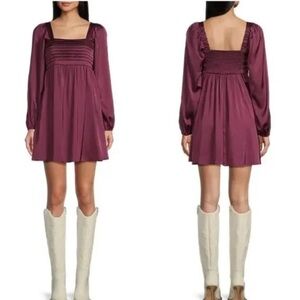 Abercrombie & Fitch Emerson Satin Long Sleeve Mini Dress Dark Purple Size XS NWT
